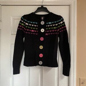 Y2K Heatherette Skull Hearts Rainbow Ski Fair Isle Cardigan Sweater